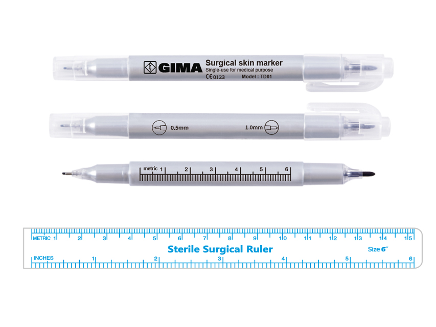 ĶIRURĢISKS ĀDAS MARĶERIS - DUBULTS UZGALIS 0,5 UN 1,0 MM - STERILS N100