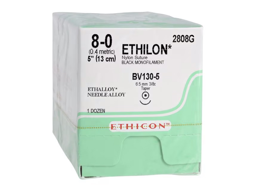 ETHICON ETHILON MONOFILAMENTA ŠUVES - IZMĒRS 8/0 ADATA 6,5 MM