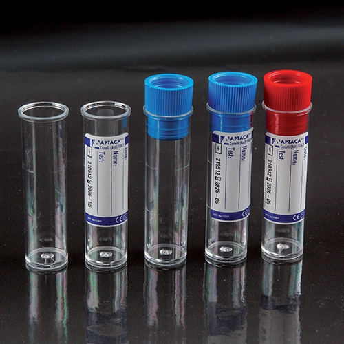 Polistorola mēģenes, 5ml, graduētas, plakanu apakšu, ar vāciņu, Ø 16 x 60 mm, N500