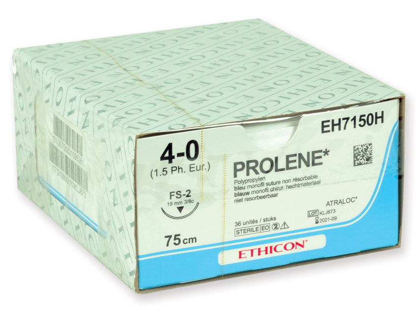 ETHICON PROLENE zili monofilamenta šūšanas diegi.Izmērs 4/0, adata 19 mm FS-2, diegs 45 cm
