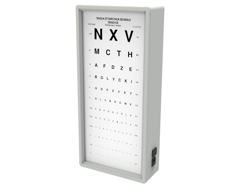 Redzes pārbaudes tabula ar apgaismojumu Monoyer, 3m