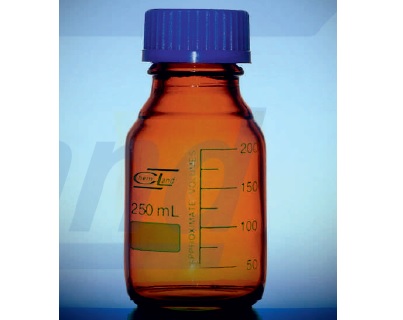 Dzintarkrāsas stikla pudeles ar zilu, skrūvējamu vāciņu. AMBER BORO 1000ml, N1