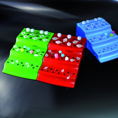 in pp. light blue. can accomodate- 24 microtubes 0.2 ml - 14 by 0.5 ml - 18 by 1.5 ml2pcs