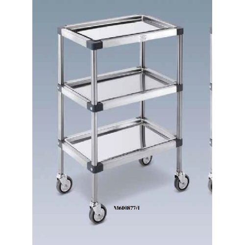 Nerūsējošā tērauda ratiņi ar 3 noņemamām paplātēm