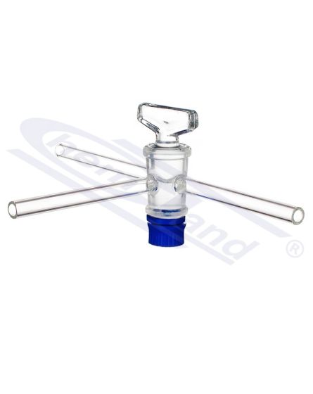 Stopkrāns stikla trīsceļu T tipa, urbuma izmērs 2 mm
