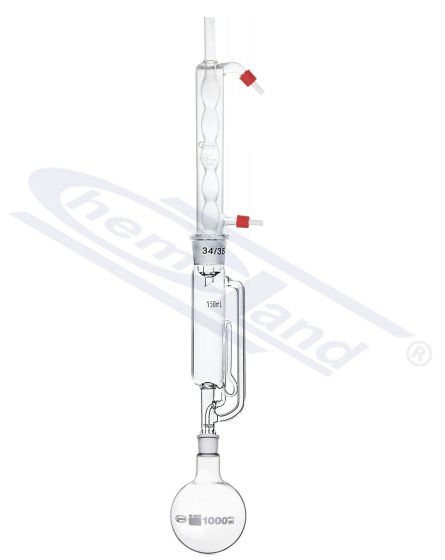 aparāts Soksleta komplekts, 0500ml 60/46 29/32 kondensators ar iekšējo spuldzīti, kolbas vāciņš. 1000ml