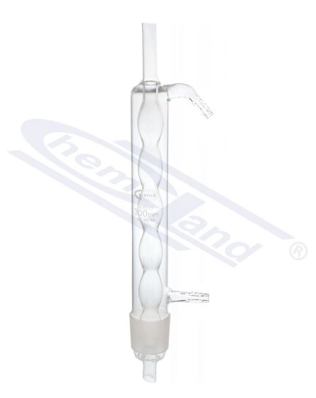 kondensators ar iekšējām spuldzēm Soksleta aparātam 100 ml ar stikla savienotāju NS 45/40, efektīvais garums 300 mm