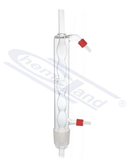 kondensators ar iekšējām spuldzēm Soksleta aparātam 250 ml ar PP savienotāju NS 45/40, efektīvais garums 400 mm