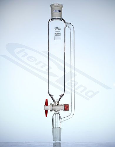 spiediena izlīdzināšanas piltuves aizbīdnis PTFE100ml NS19/26