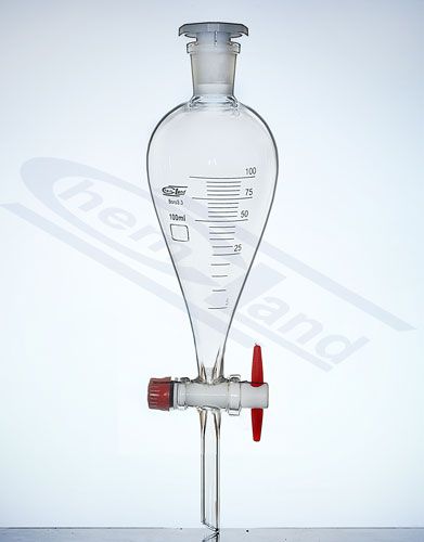 Atdalāmā piltuve pēc Squibb parauga ar graduāciju, ligzda 24/29 PTFE aizbīdnis 0500ml CHEMLAND