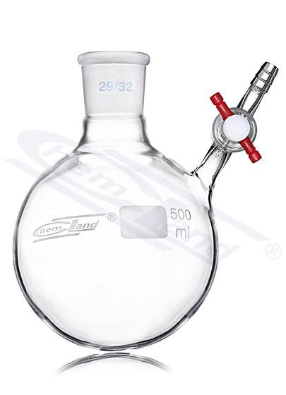 Schlenk 100 ml kolba ar apaļu dibenu, slīpēta, 29/32, ar PTFE krānu CHEMLAND