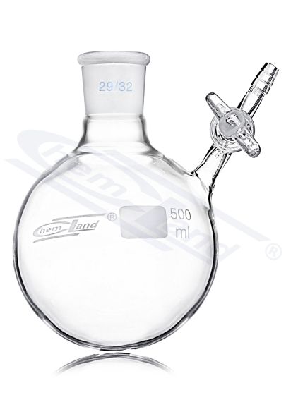 Schlenk 100 ml kolba ar apaļu dibenu, slīpēta, 29/32, ar stikla krānu CHEMLAND