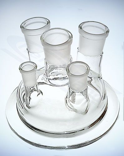 reakcijas kolbas vāciņš diam. 100, konusveida atloks, galvenā ligzda 29/32, sānu ligzdas 29/32, 3x 14/23.