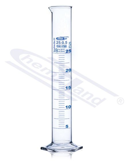 CHEMLAND NEW LINE mērcilindrs Kl B 0100 ml, sešstūra stikla kājiņa, zila skala