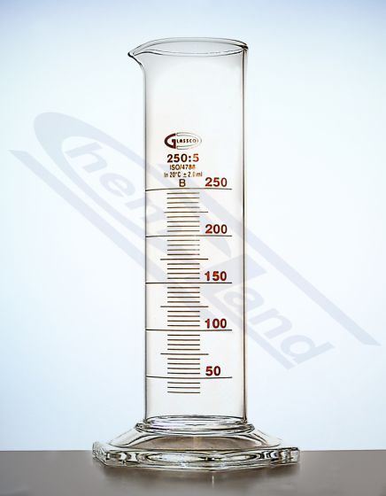 cilindrs LOW FORM 0050ml B klases, sešstūra stikla pamatne, brūna gradācija